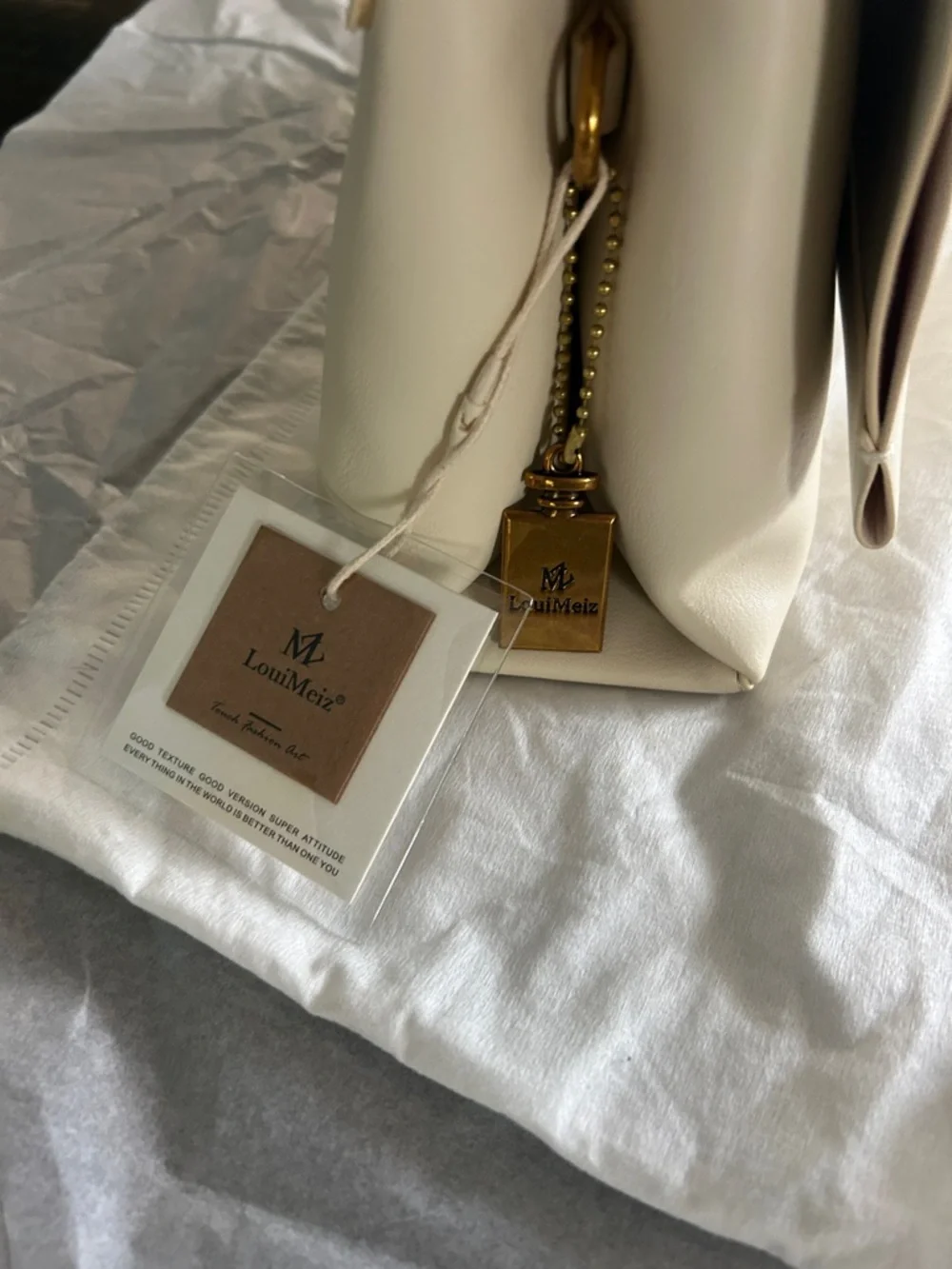 🔥 LouiMeiz off white color luxury bag , fine leather beautiful hardware NWT - Picture 8 of 8